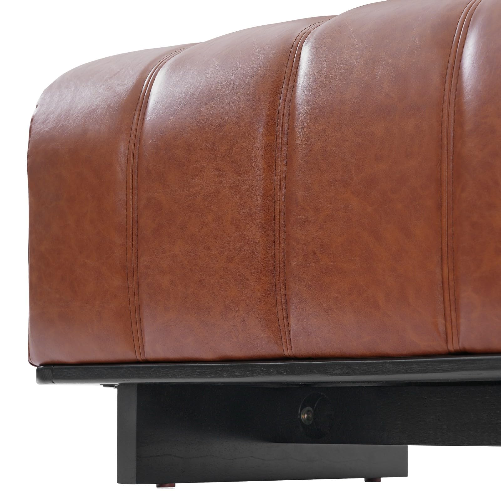 HOMEFLEX Indoor Dining Bench, PU Fabric Bench with Rubber Wood Legs, Comfortable Seating for Living Room, Brown