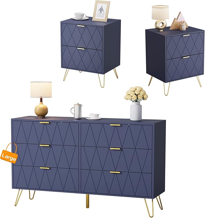3-Piece Bedroom Set with 6-Drawer Dresser & 2 Nightstands