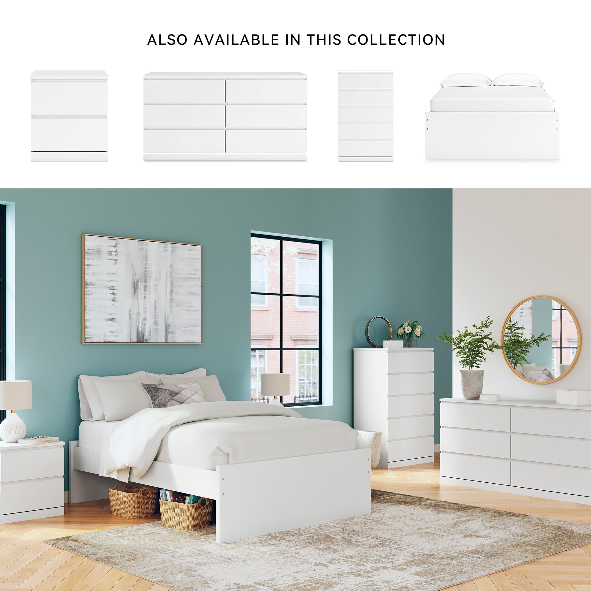 Signature Design by Ashley Onita Modern Dresser with 6 Smooth-Gliding Drawers, Meets ASTM International Safety Standards, White, 59.76' W x 19.29' D x 30.67' H