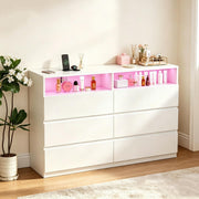 Vipbear 6 Drawer Dresser with 2 Shelves & RGB Lights & Power Outlets