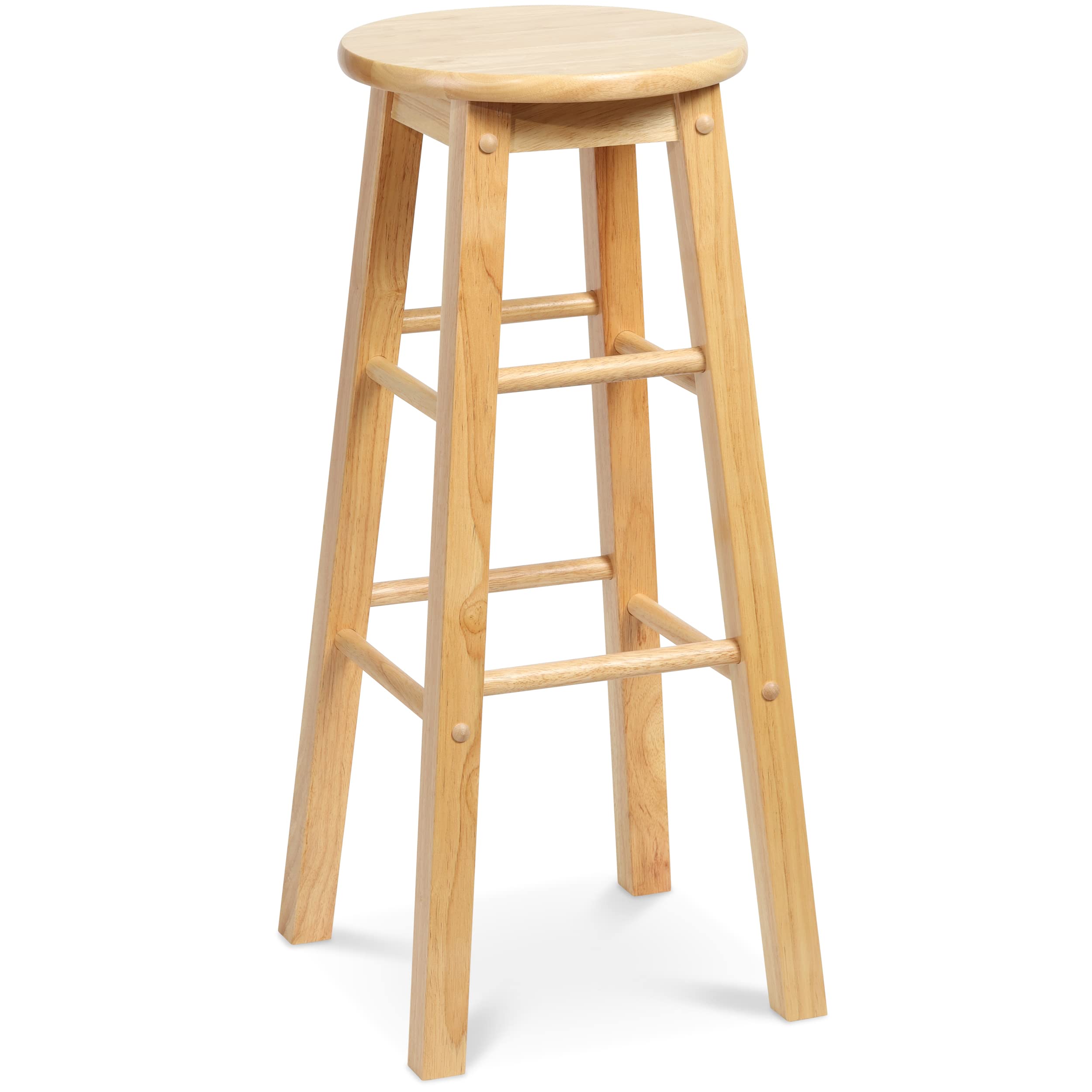 PJ Wood 29 Inch Tall Classic Round Seat Kitchen Counter Bar Stools 2 Pack with 4 Square Legs for Homes, Dining Spaces, and Bars, Natural
