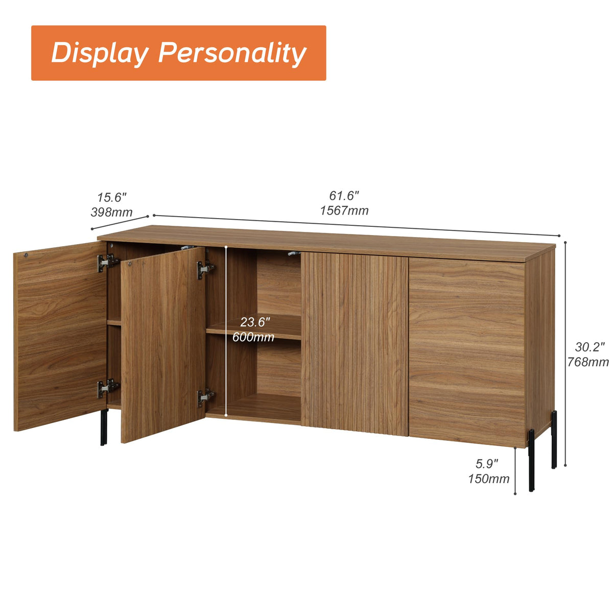 Fluted Buffet Cabinet with 4 Doors
