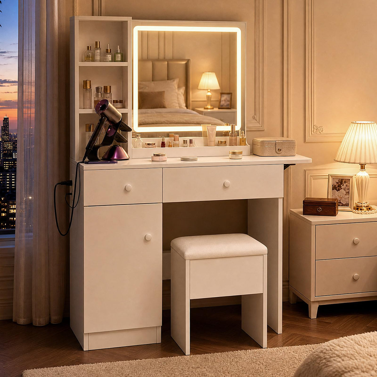 White LED Vanity Desk Set