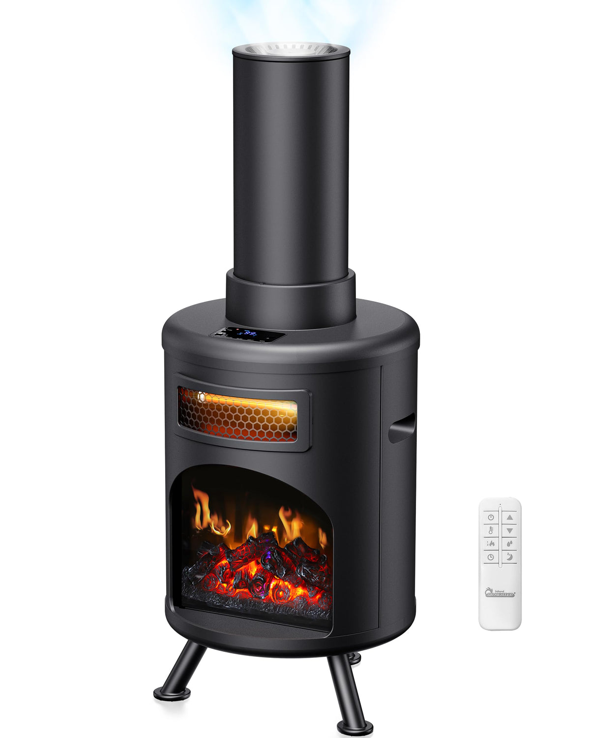 DR. INFRARED HEATER DR-991 Portable Electric Fireplace Space Heater w/Humidifier & Remote, Infrared Heat, 3D Flame Effect, Timer, Quiet, 1500W, ETL Listed, Freestanding, LED Display