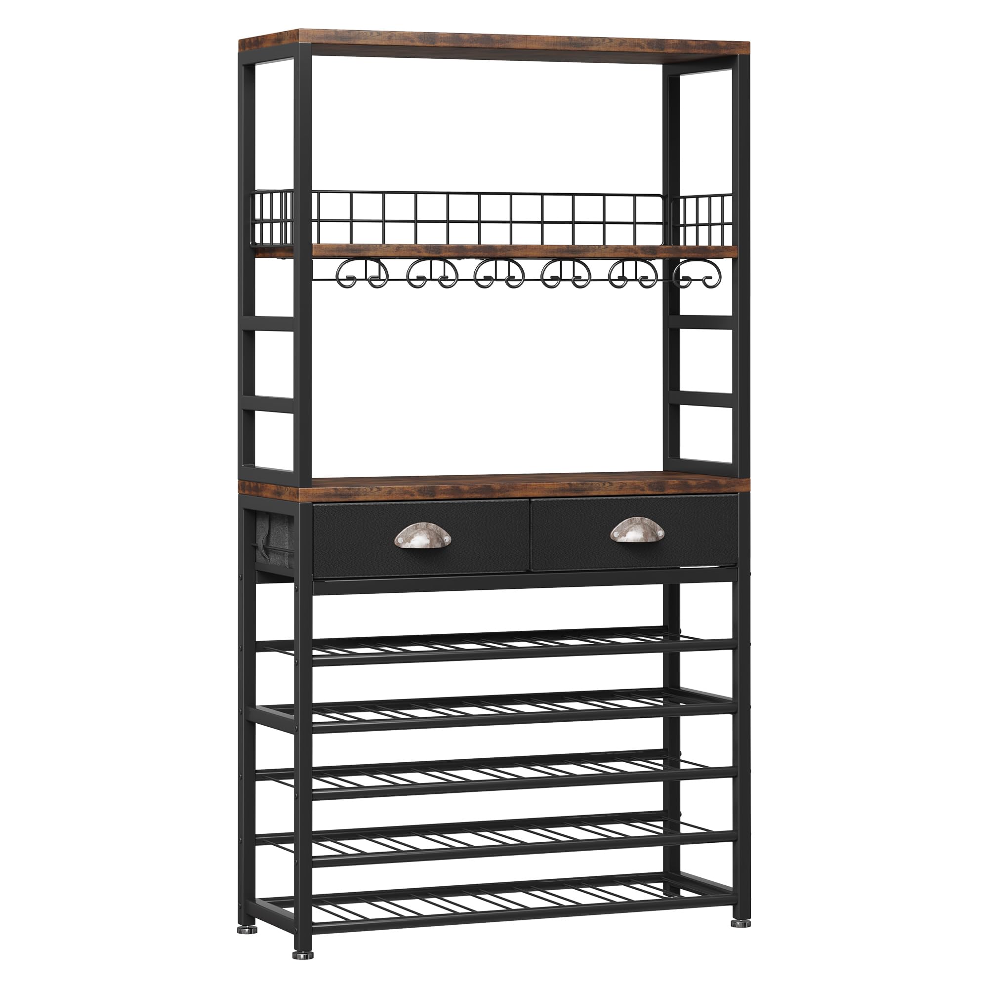 Homeiju Wine Cabinet with Storage, Wine Rack Freestanding Floor, 6-Tier with Tabletop, Drawer and Wine Storage for Home Bars