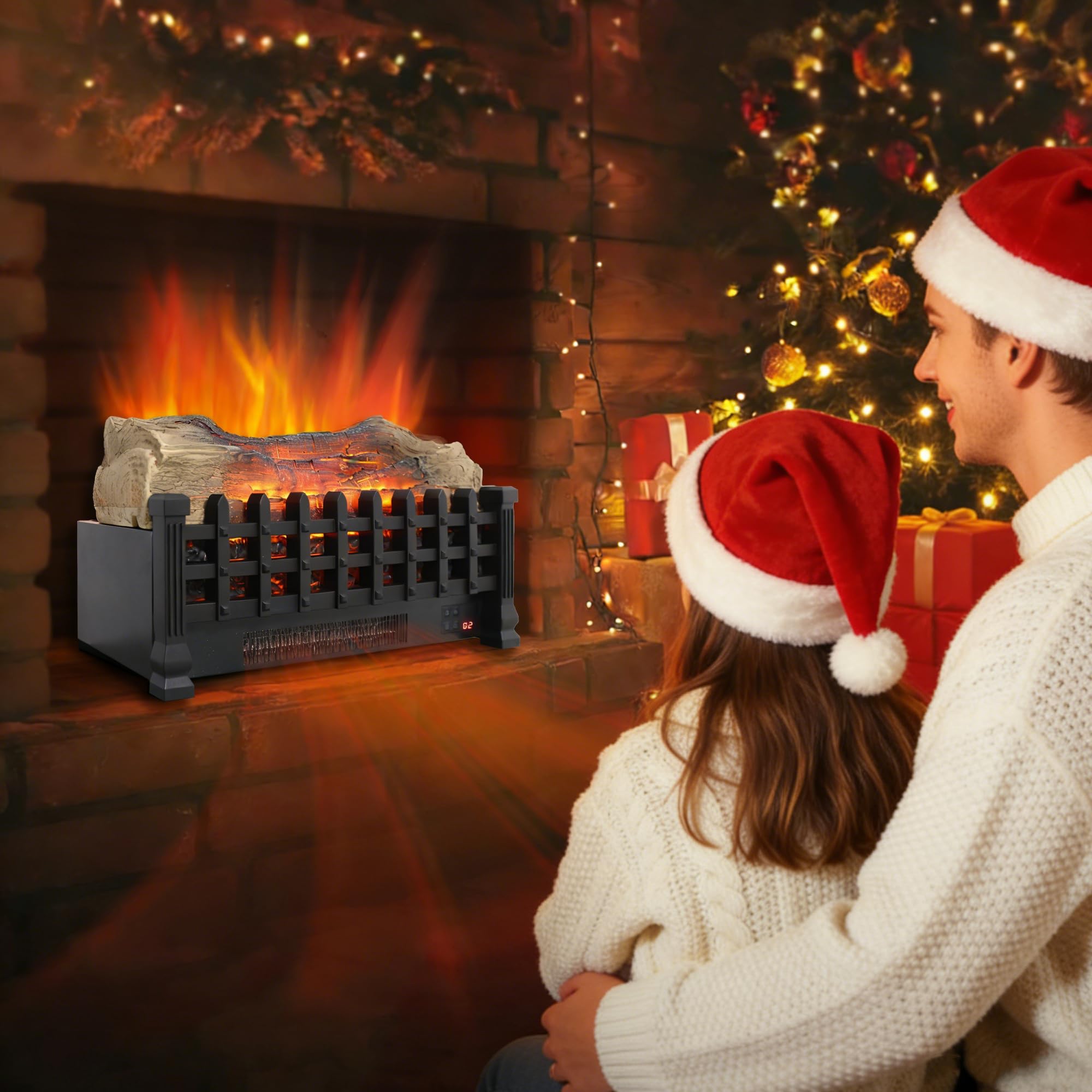 Innoflame 21" Electric Fireplace Log Set, Fireplace Insert with Realistic Flame, Adjustable Flame Brightness, Thermostat, 9H Timer, Remote Control, Overheating Protection, 1400W