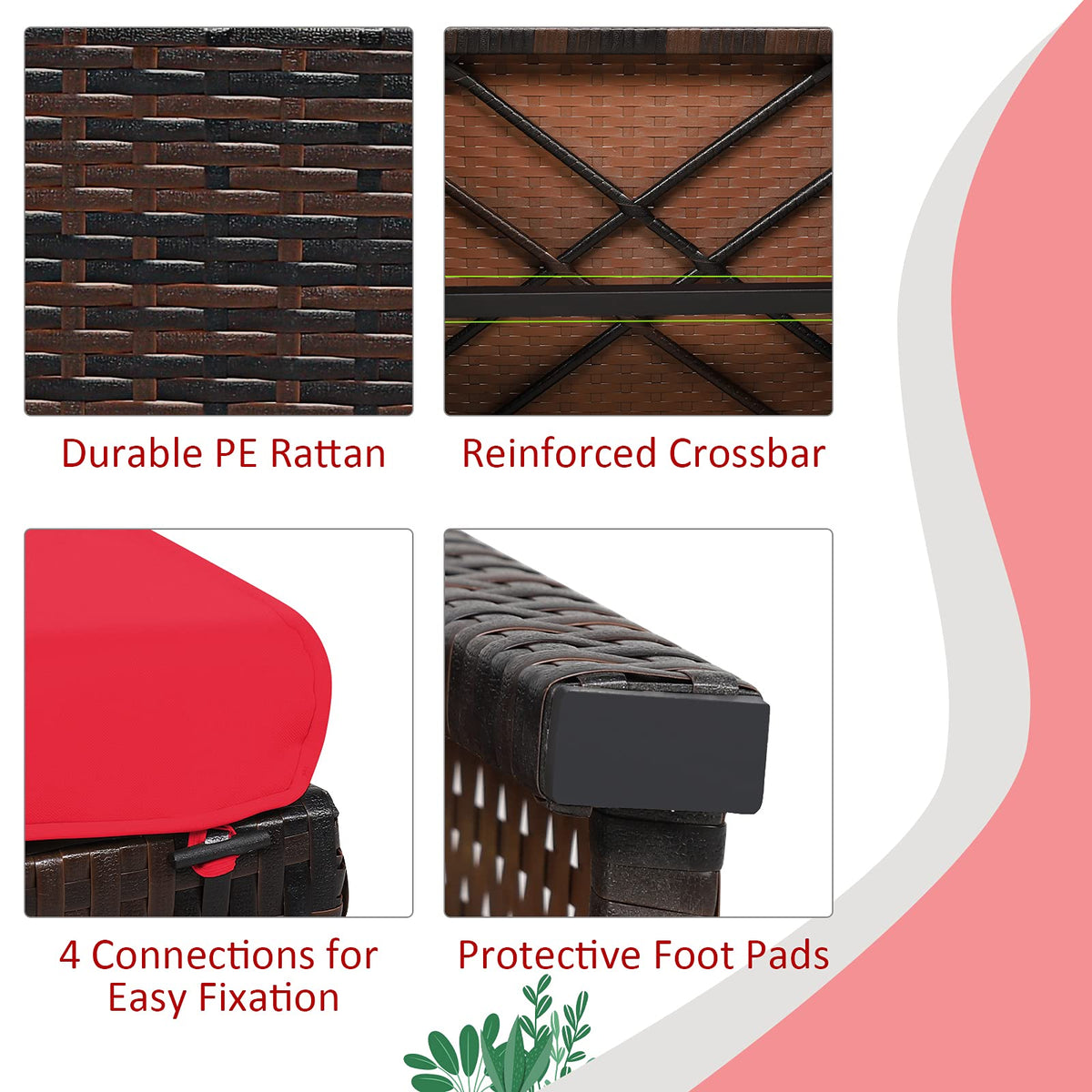 2-Piece Rattan Patio Ottoman Set