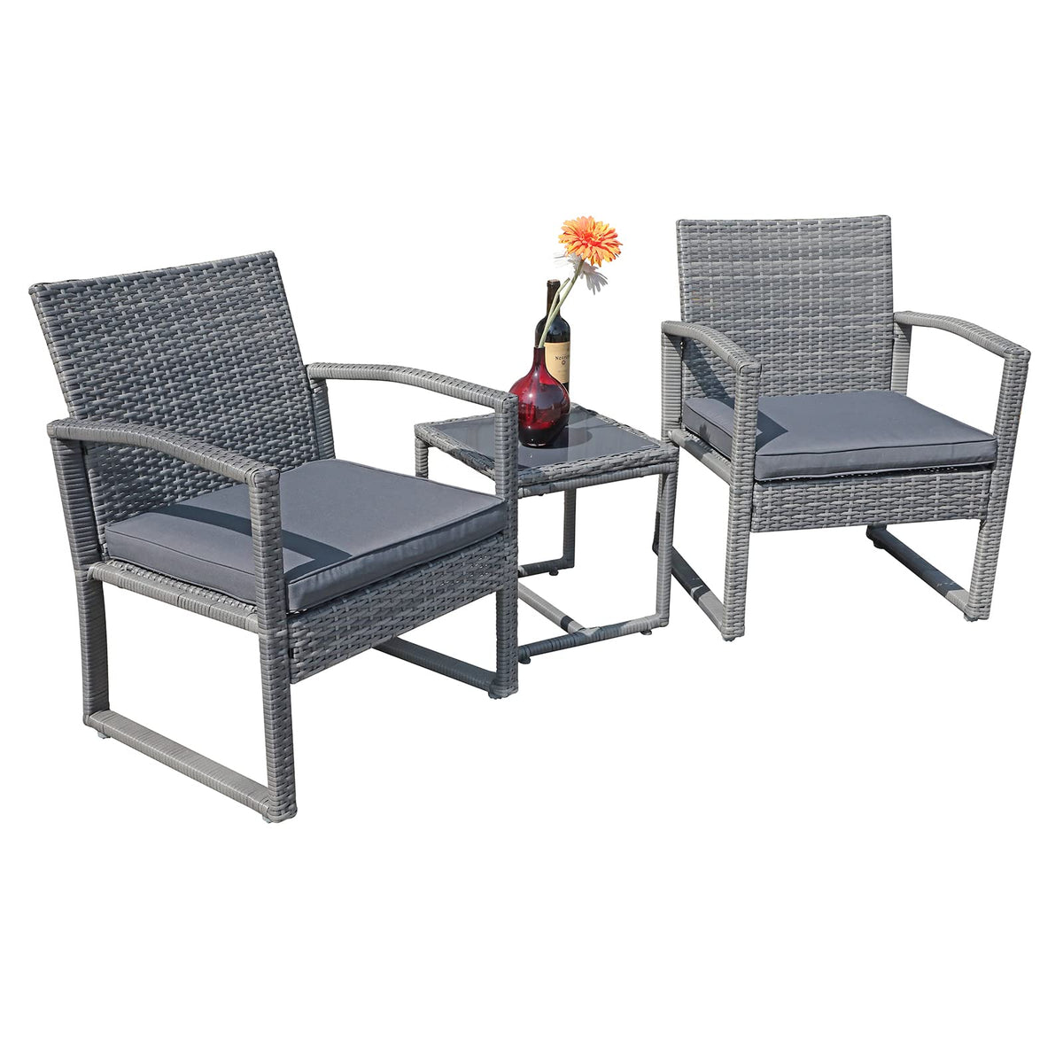 Patiorama 3 Piece Patio Furniture Set, Wicker Conversation Set-Dark Grey