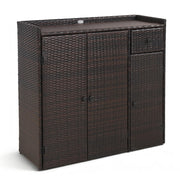 Tangkula Rattan Outdoor Storage Cabinet, Patiojoy Outdoor Cabinet with 2 Adjustable Shelves, 1 Drawer, 3 Doors, Patio Storage Deck Box Table for Patio Garden Poolside