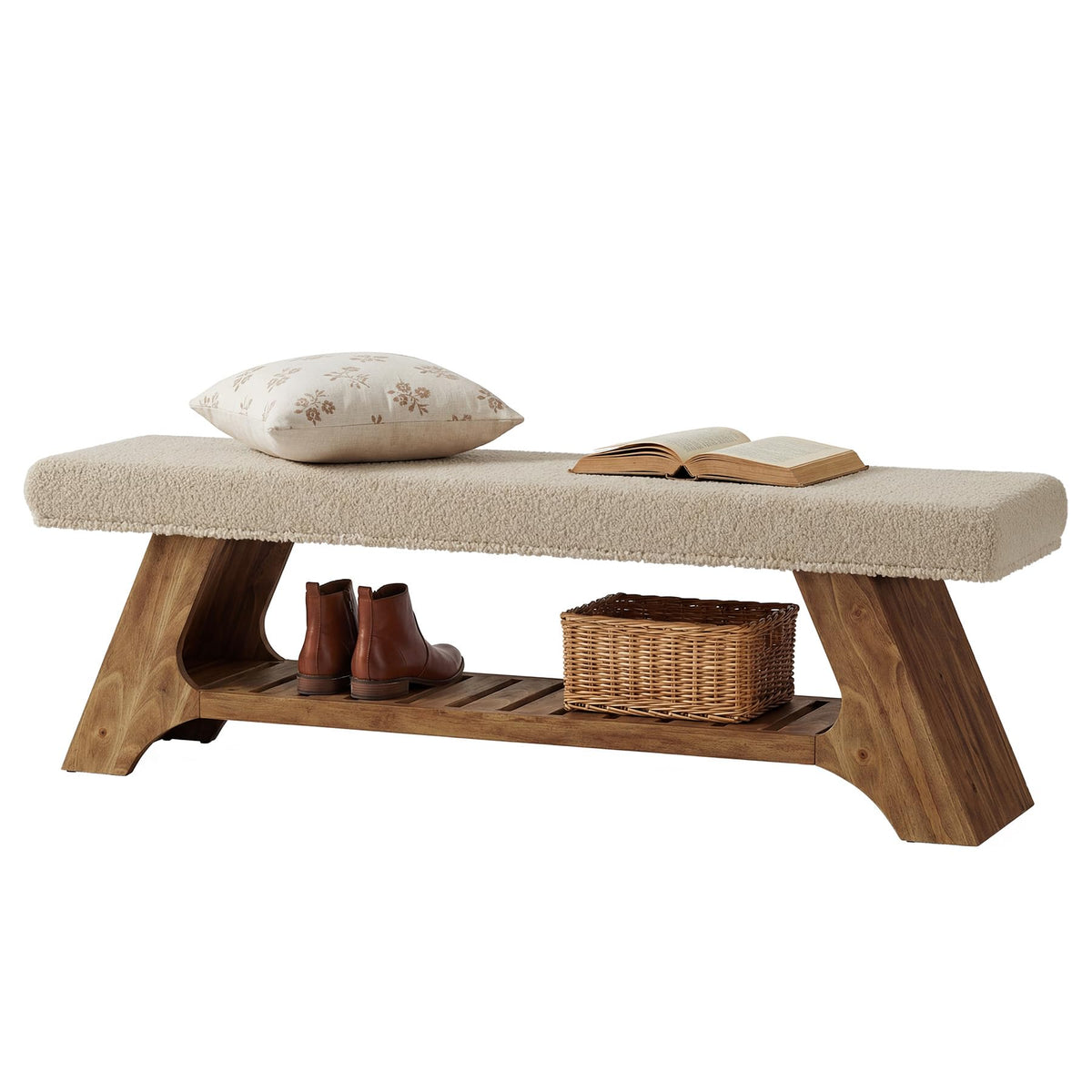 Upholstered Solid Wood Storage Bench