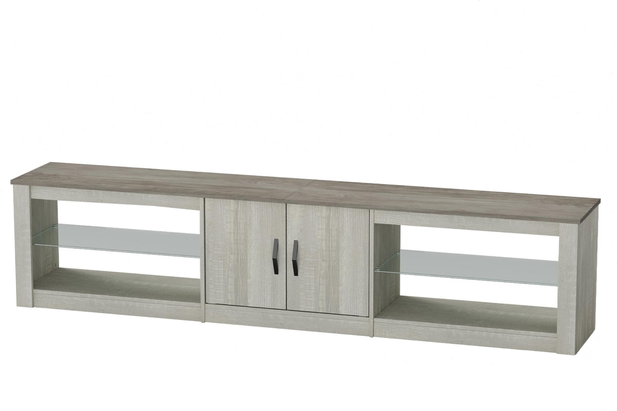 Bestier 80 Inch TV Stand for 75/77/85/86 inch TVs, LED Gaming Entertainment Center for PS5 with Storage Cabinet &Adjustable Glass Shelves, Modern TV Console Table for Living Room Bedroom, Wash White