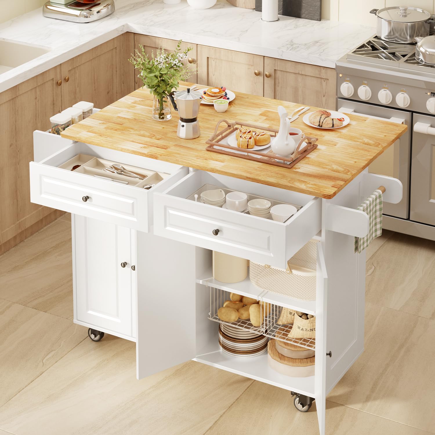 Kitchen Island with Storage & Rolling Wheels