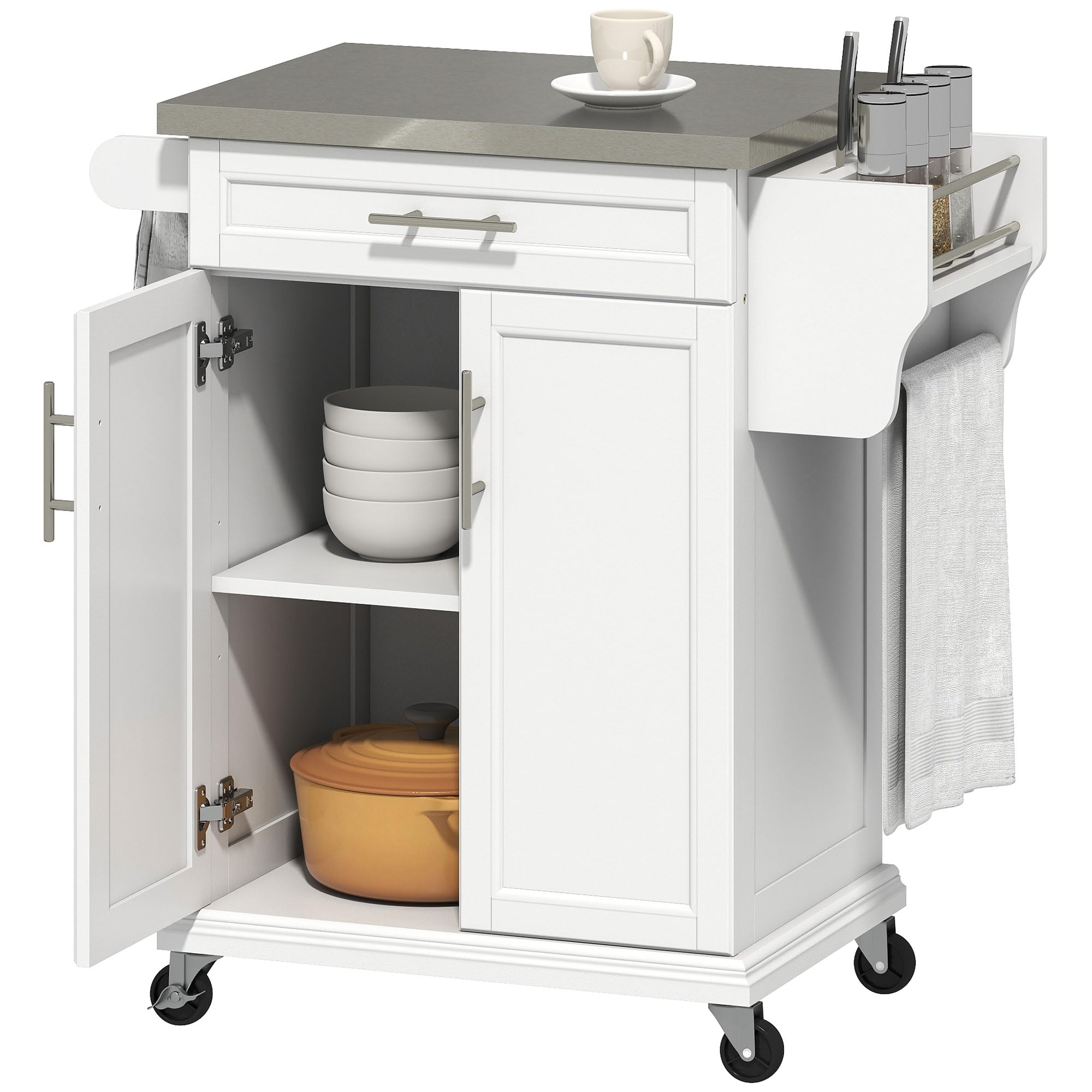 Rolling Kitchen Island with Stainless Steel Countertop