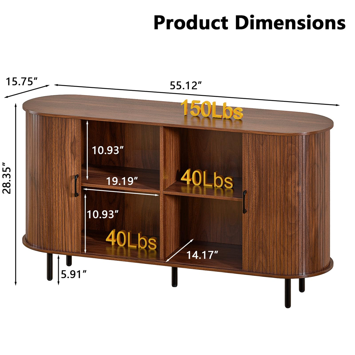 PUKAMI 55" Wood Buffet Sideboard Cabinet with Storage for Entryway, Walnut