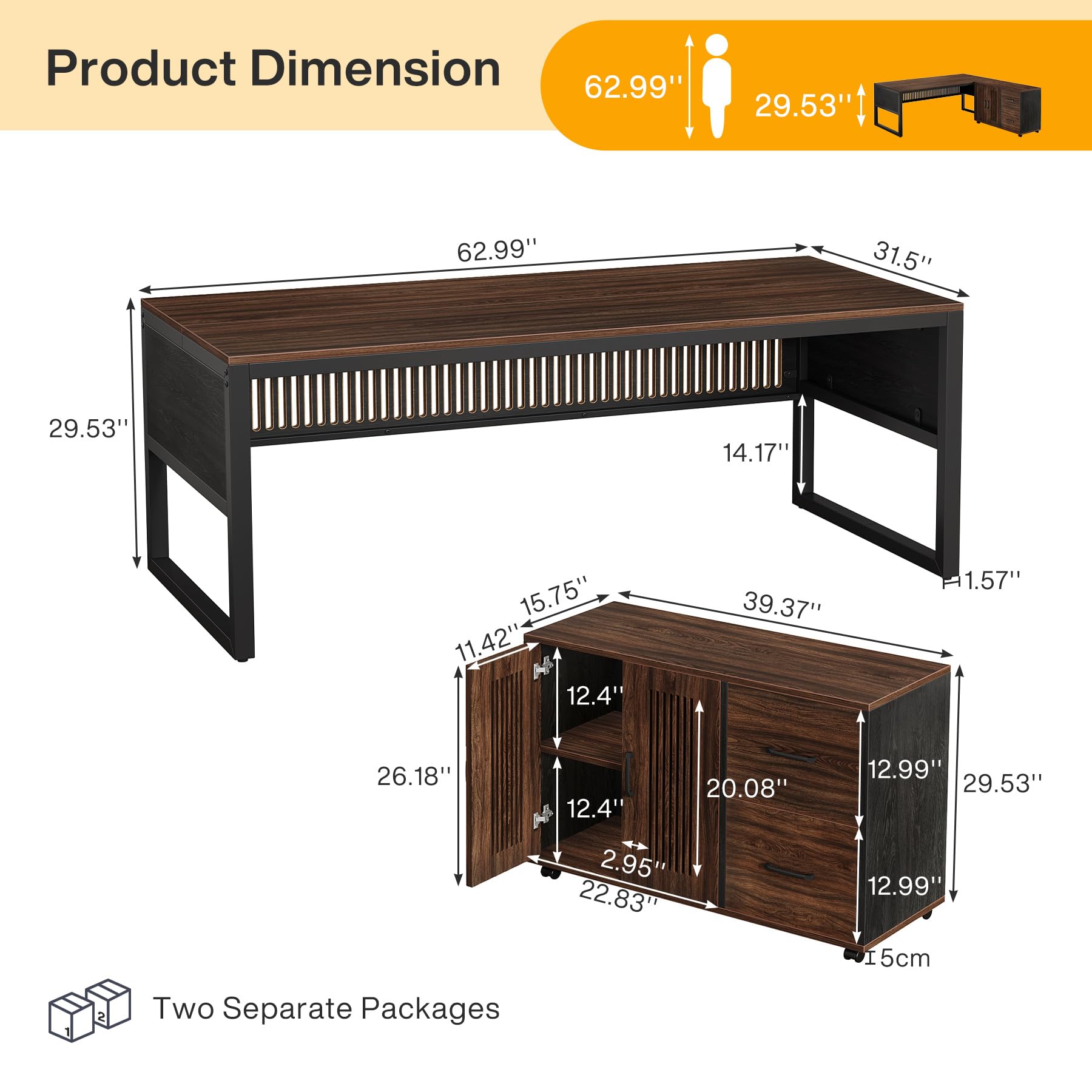 L-Shaped Executive Desk with Mobile File Cabinet