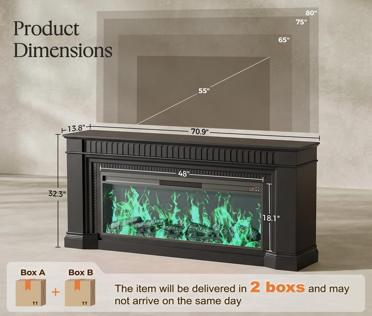 PRAISUN 70'' Fireplace TV Stand with 48'' Electric Fireplace