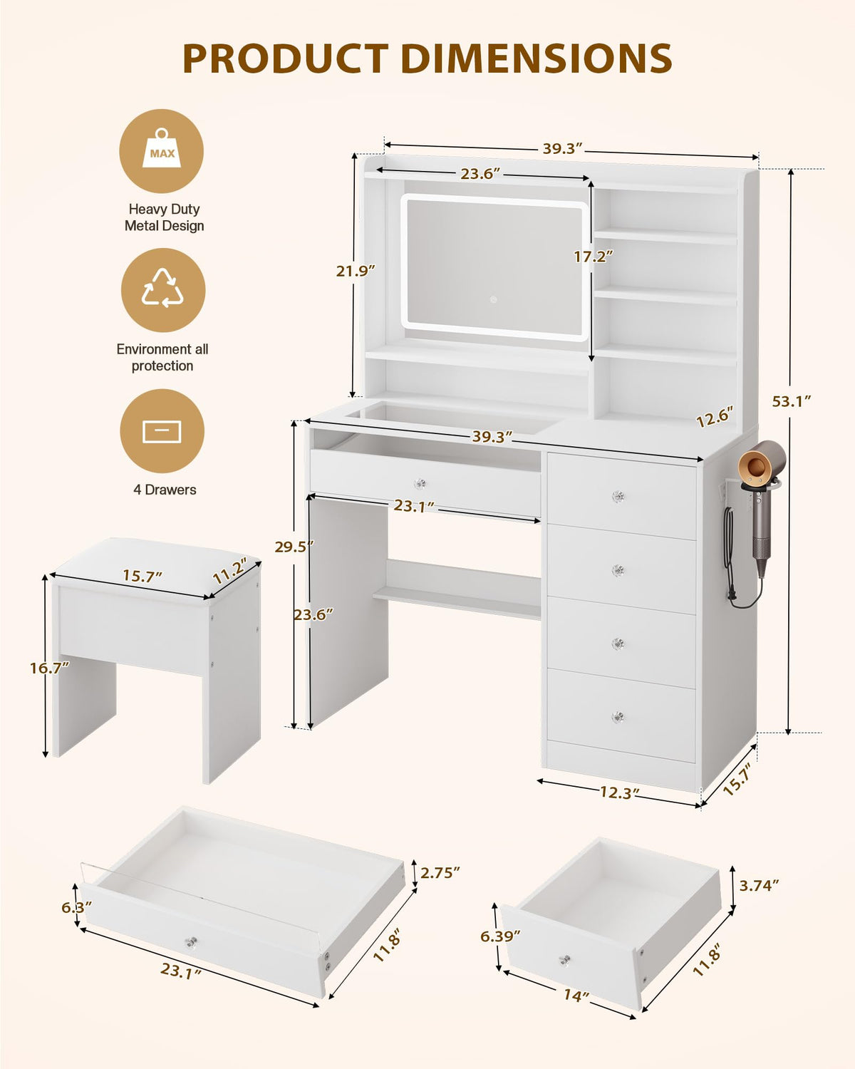 Glass-Top LED Makeup Vanity