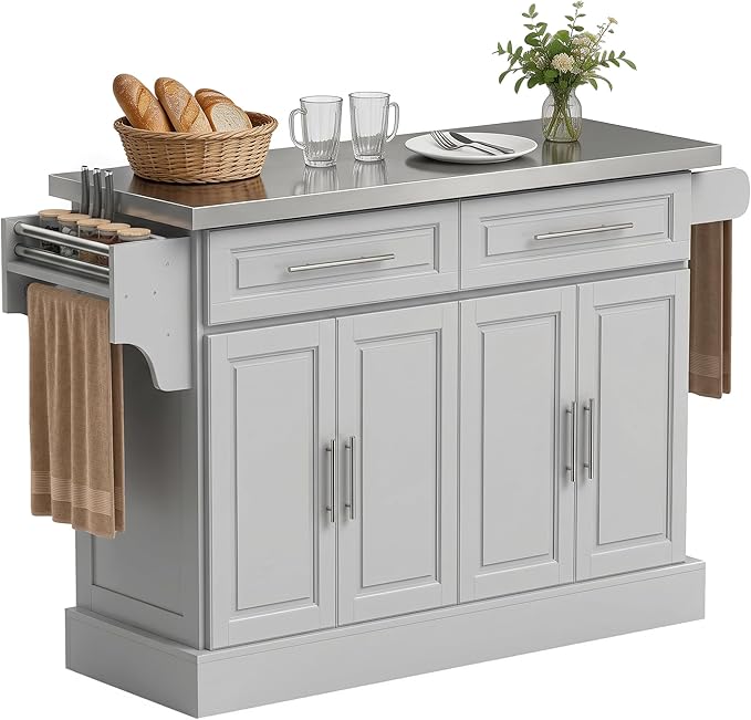 Rolling Kitchen Island Cart with Stainless Steel Top