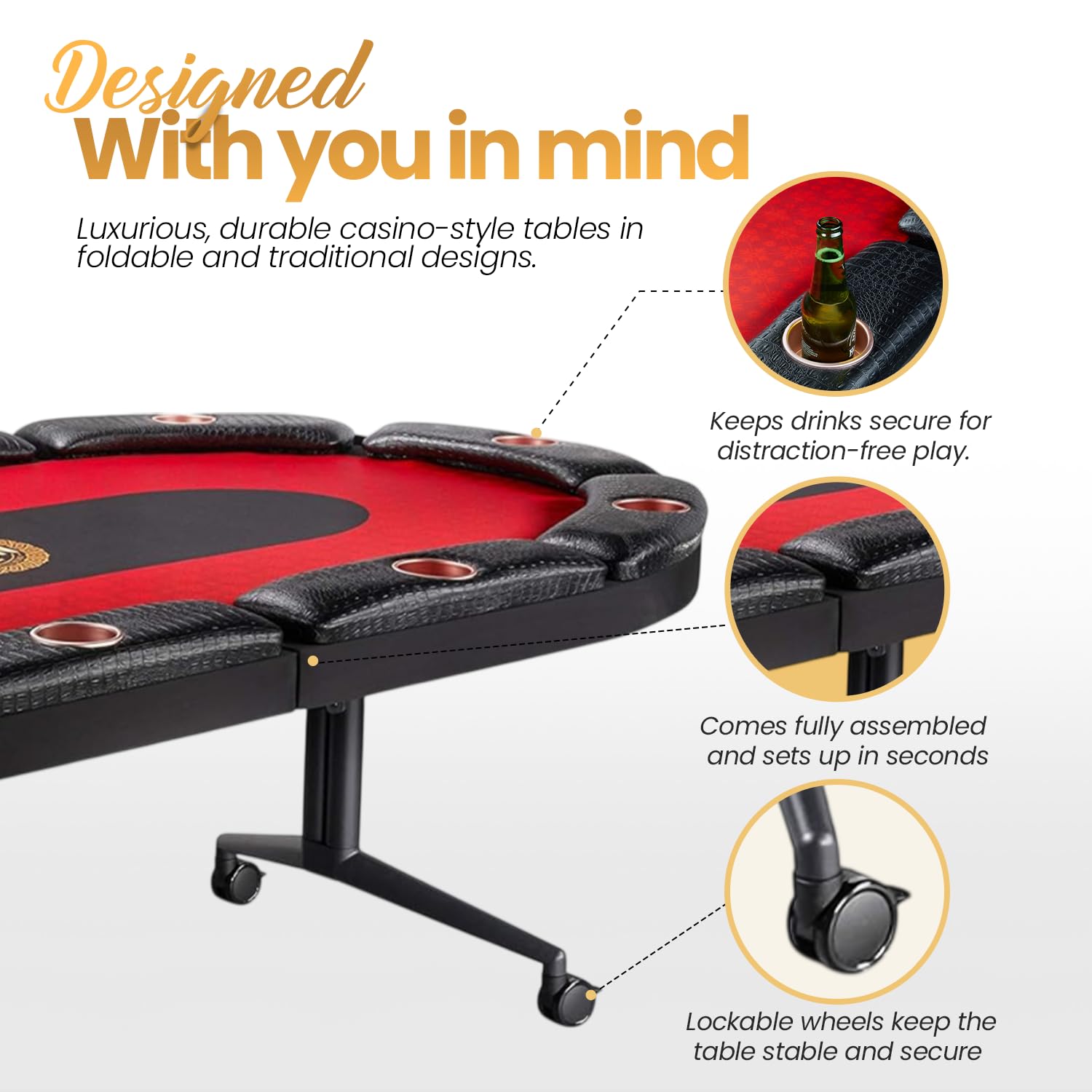 Triton Premium Foldable Poker Table - Poker Table for 10 Players Long-Lasting, Luxurious Vegas Style Casino Experience at Home, Padded Armrests and Cup Holders, Perfect for Texas Holdem Games
