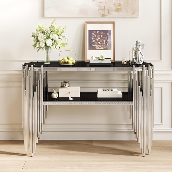 Gold Oval Glass Console Table