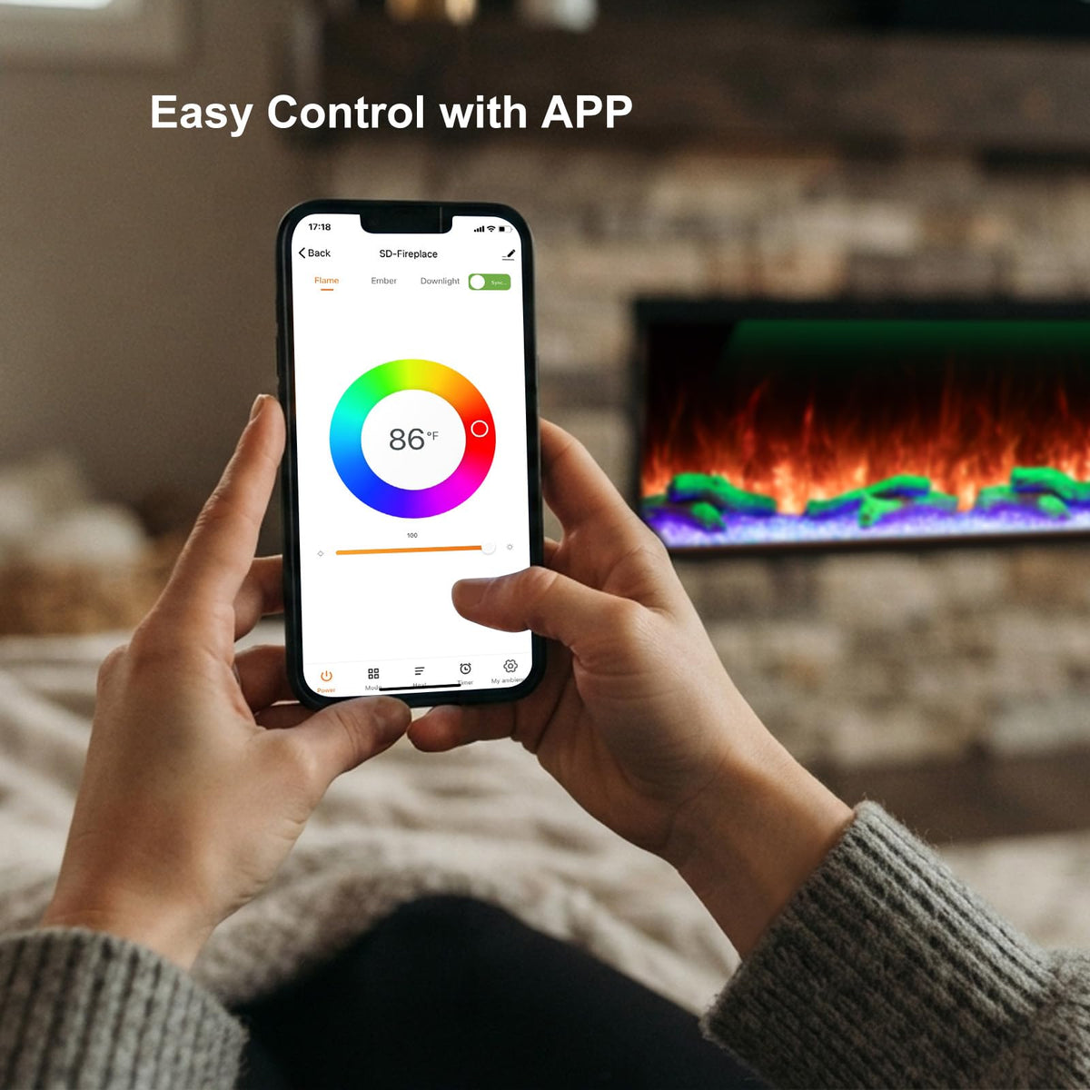 80 Inch 3 Sided Electric Fireplace, Smart Linear Fireplace Heater with 3D Realistic Flames/Ember/Ambient, LED Color Cycle, Timer, Crackling Sound, 1500W/750W, Recessed