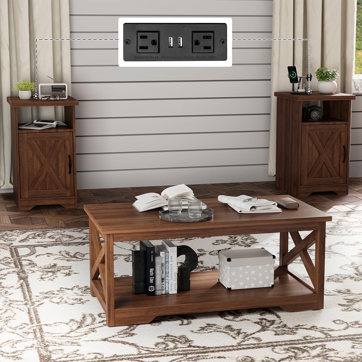 Walnut 3-Piece Coffee Table Set