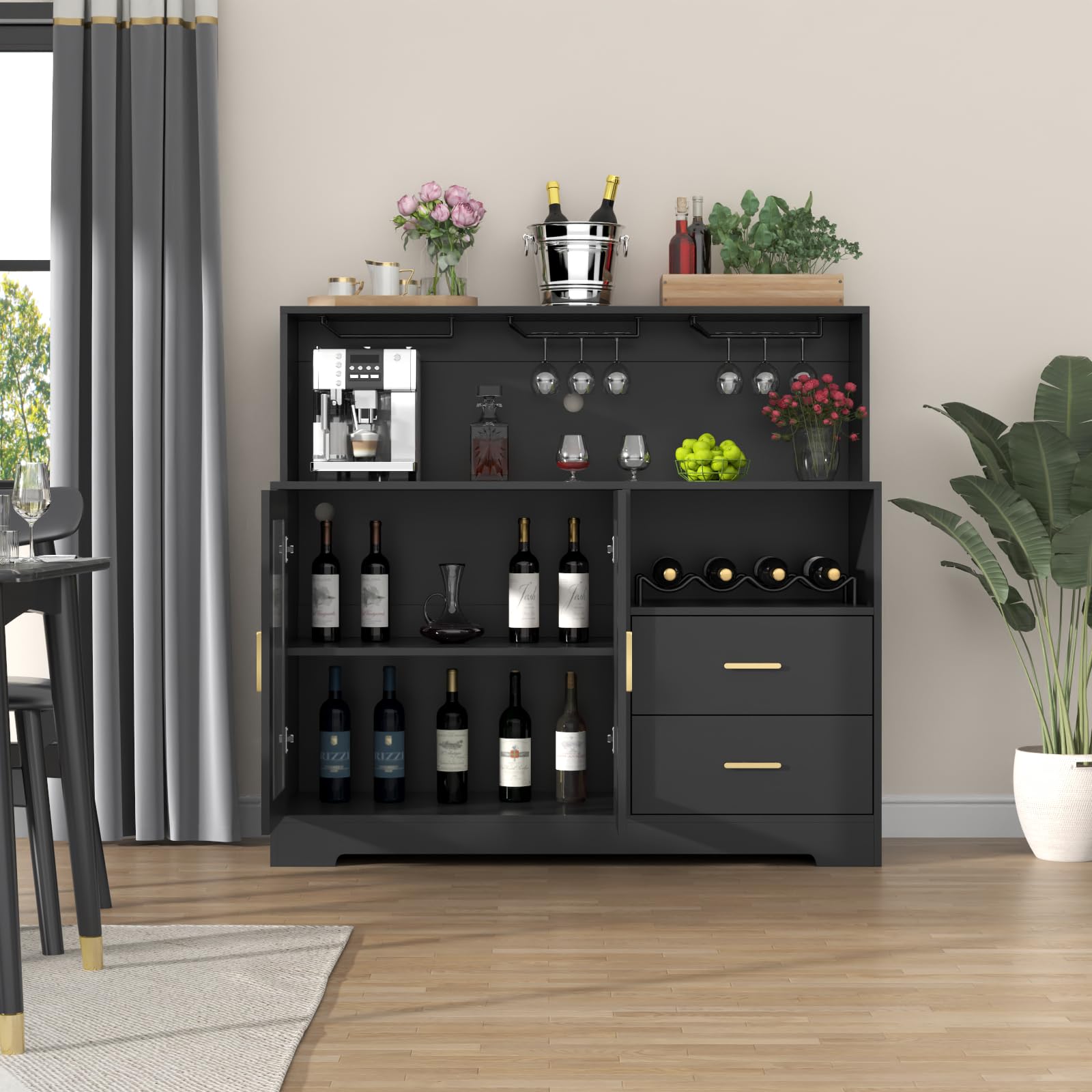 Bar Cabinet with LED Light & Wine Rack