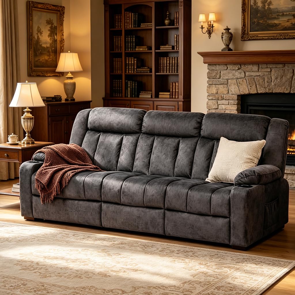 Gray Fabric Reclining Sofa