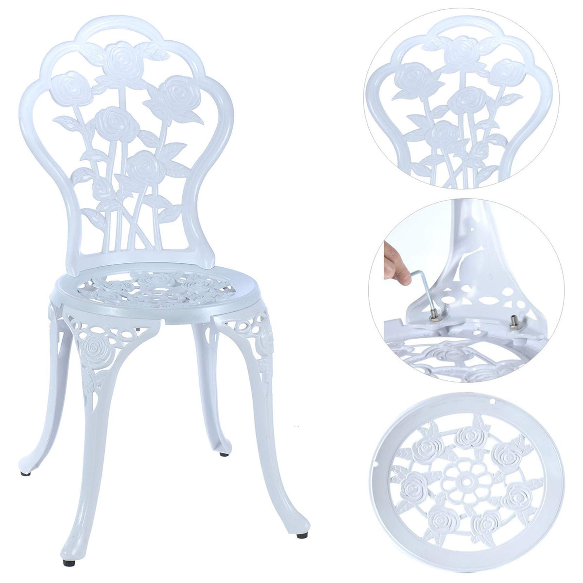 Mandolin White Rose Cast Aluminum 5 Piece Patio Dining Bistro Set