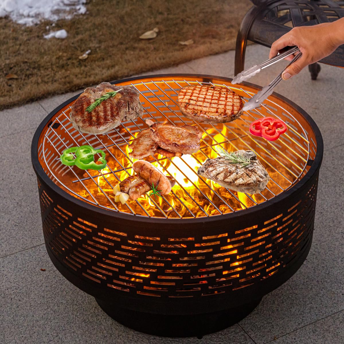 Wood Burning Fire Pit with Grill & Lid