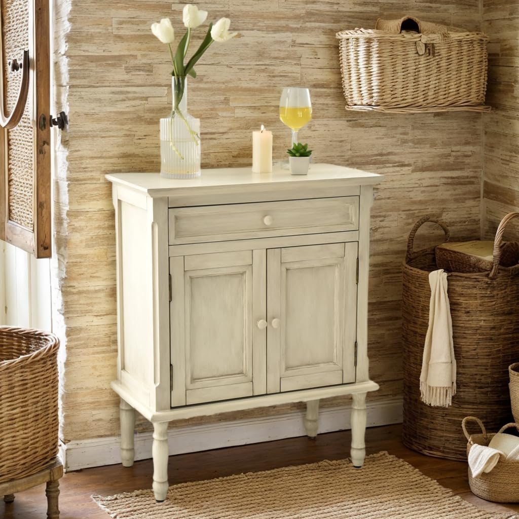 HOMEANING Buffet Cabinet Sideboard with Storage, Farmhouse Sideboard with Drawer, Barn Door Cabinet, Storage Cabinet with Drawers and Doors, Floor Sideboard for Entryway, Living Room, Bedroom (White)