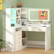 L-Shaped Corner Vanity Desk with LED Mirror & RGB Cabinet