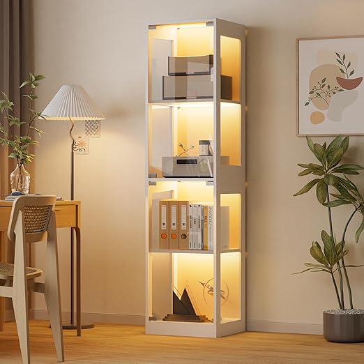 4-Tier Glass Display Cabinet with RGB LED Lights, Pop-Up Doors & Anti-Tip Device