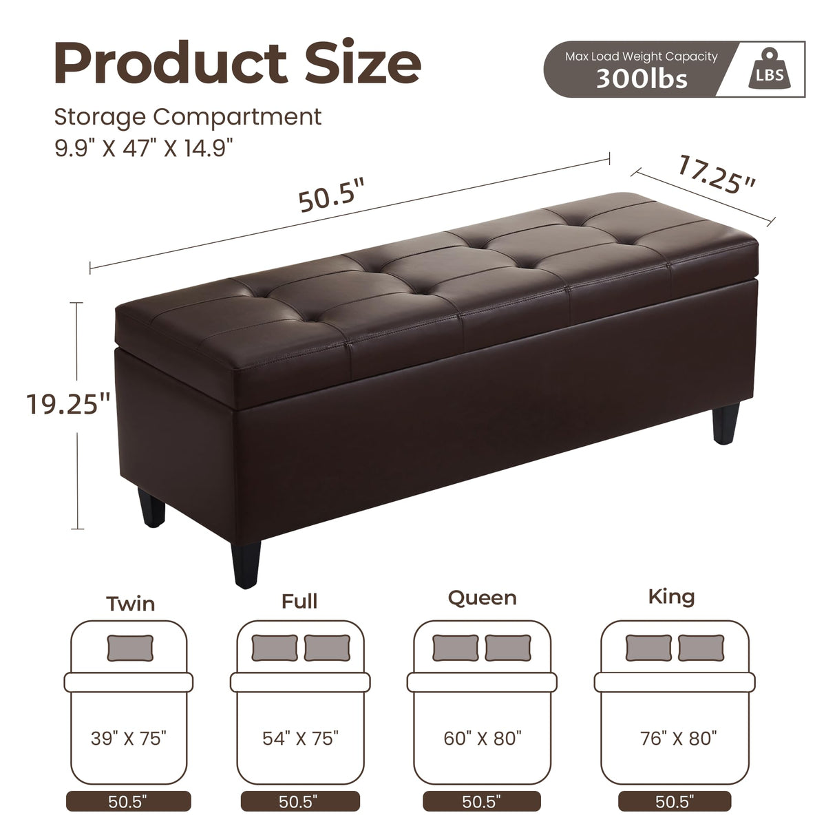 Faux Leather Storage Ottoman Bench