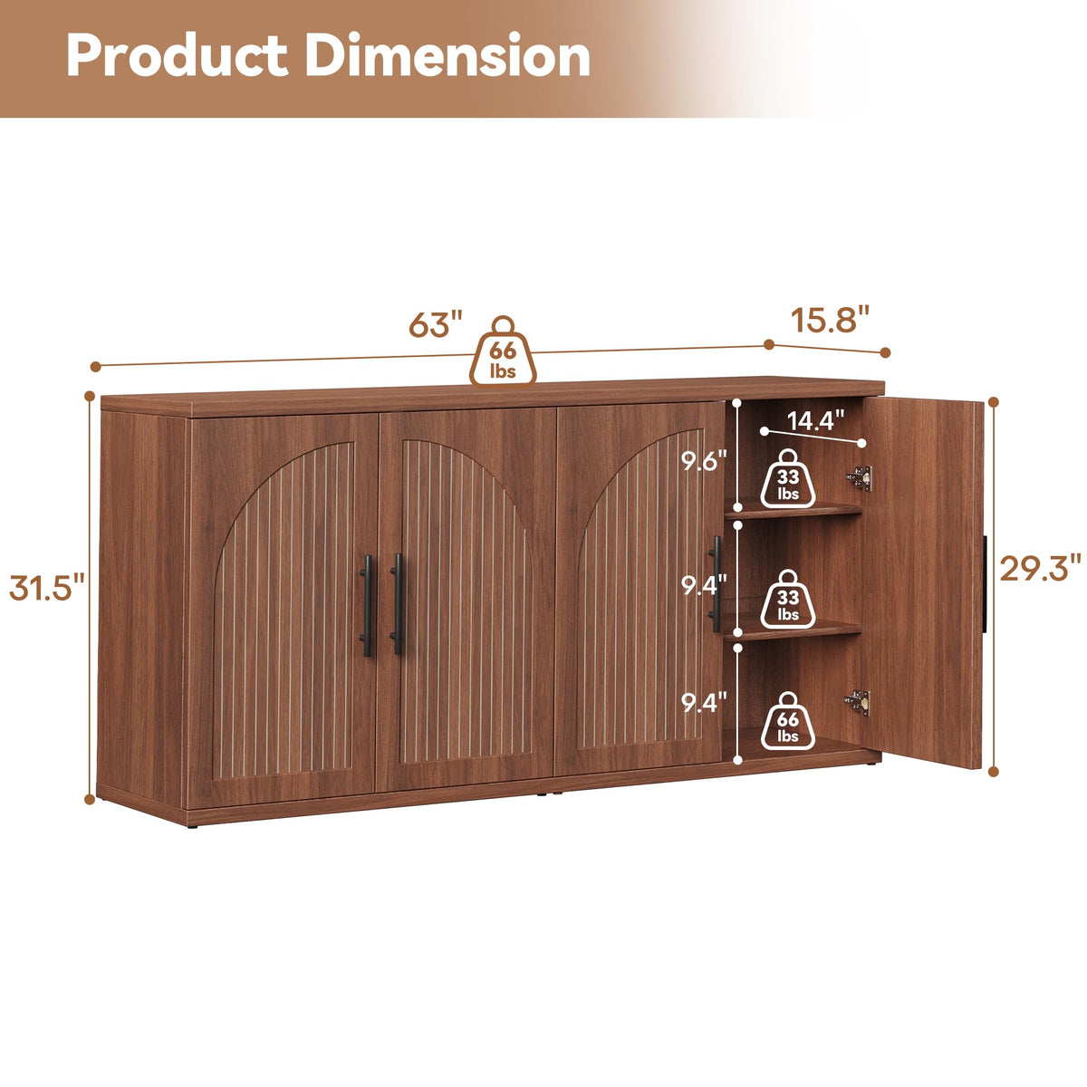 Fluted Walnut Buffet Cabinet