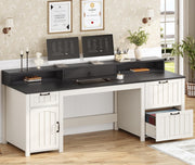 63" Farmhouse Executive Desk with File Drawers & Monitor Stand