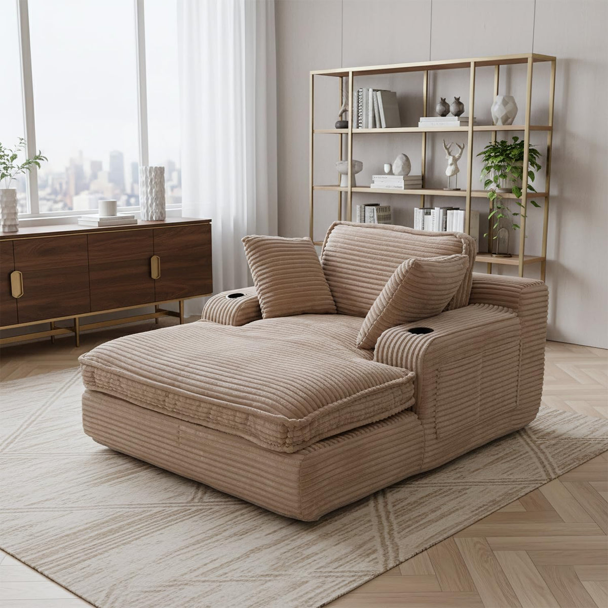 Camel Faux Fur Chaise Lounge