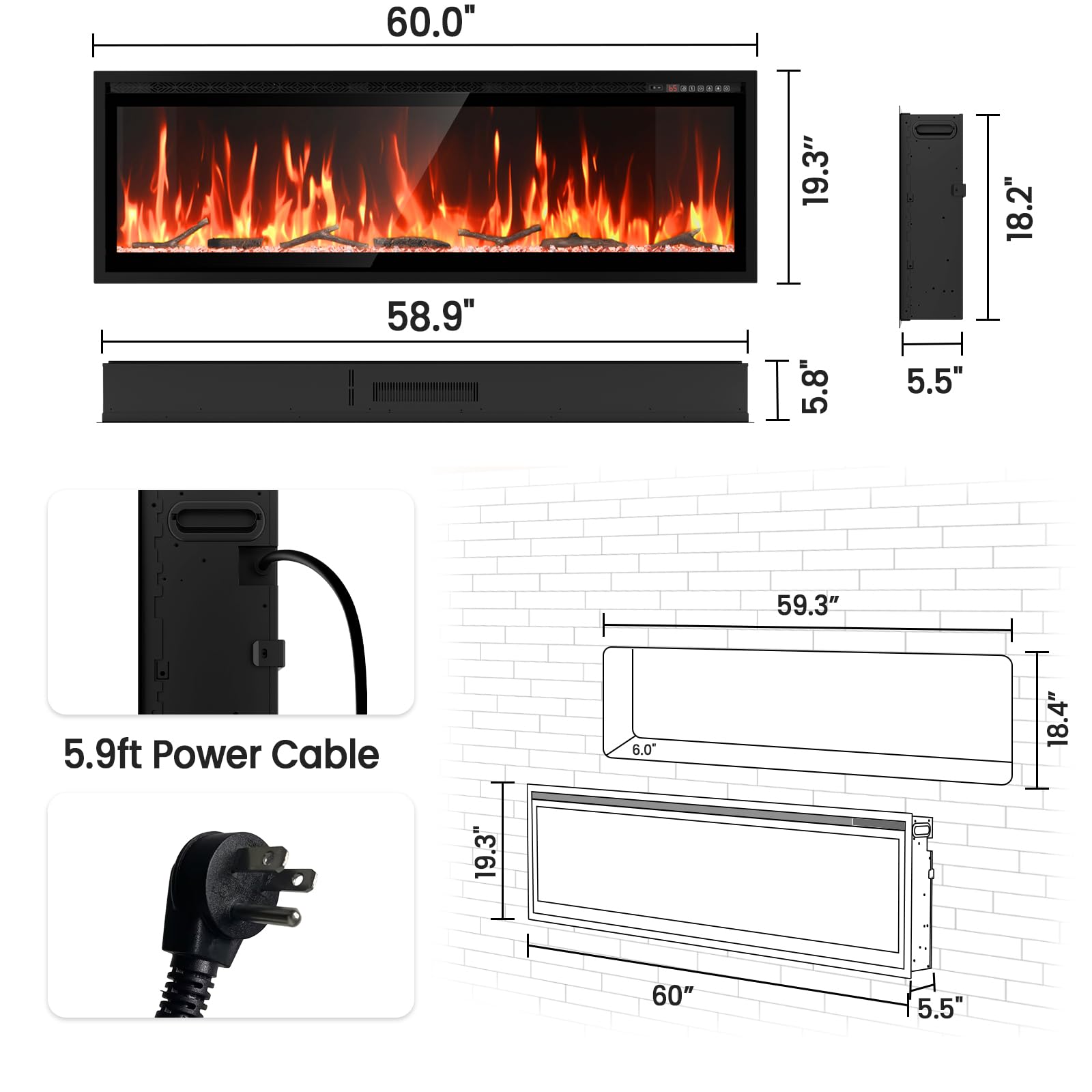 Smart Electric Fireplace – Wall Mount & Recessed