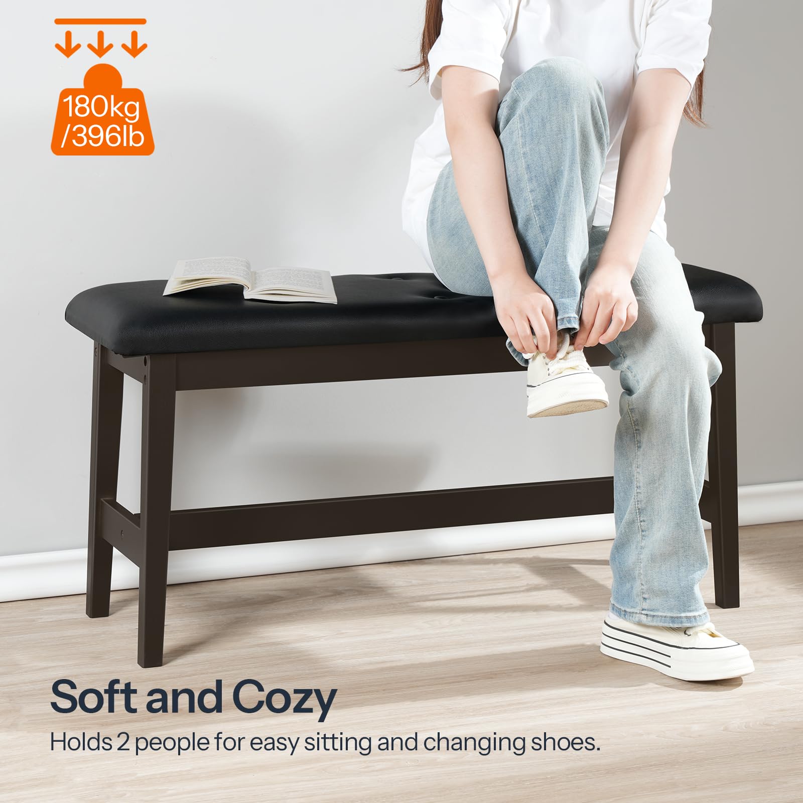Bamboo Dining Bench with PU Leather Seat