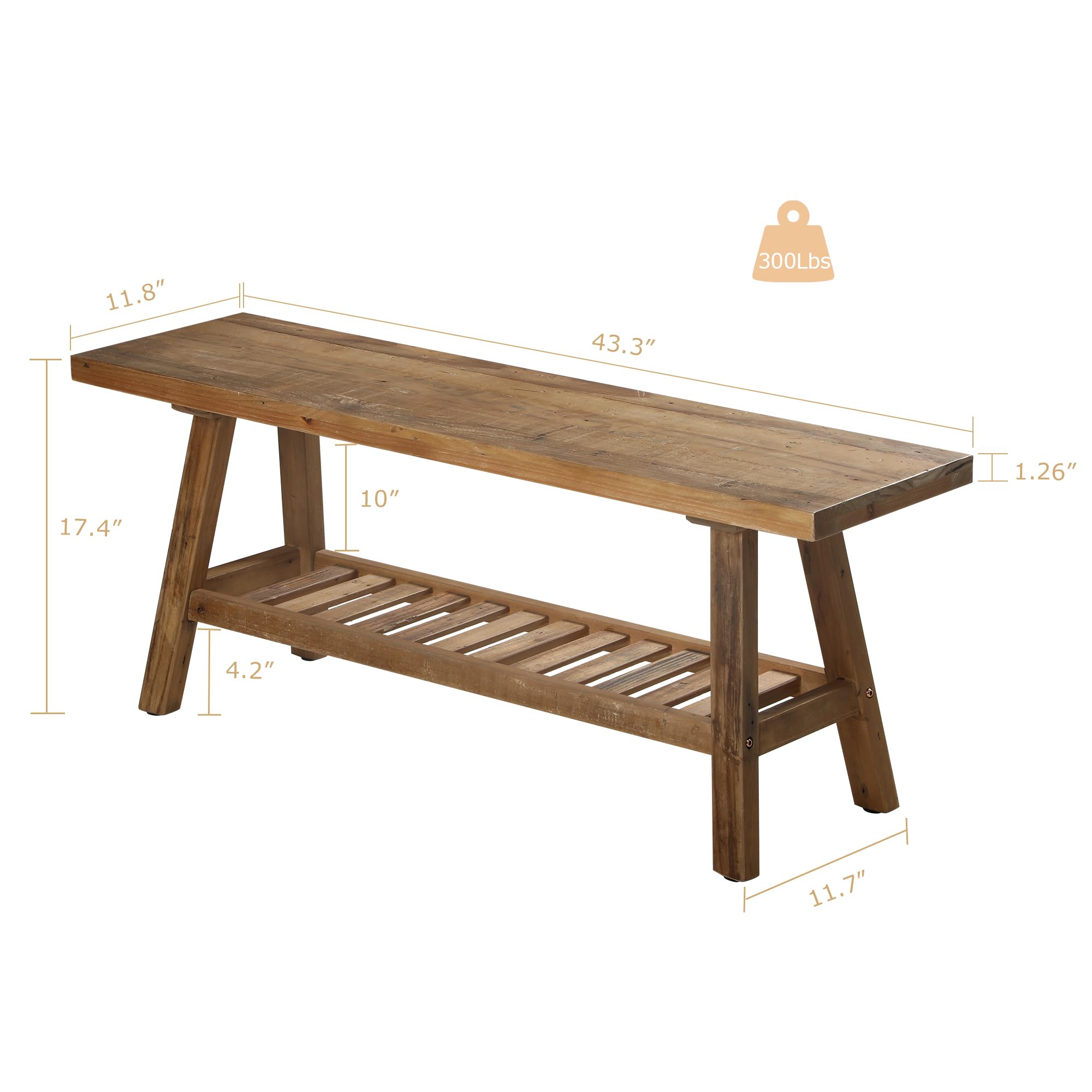 Reclaimed Wood Entryway Bench with Storage Shelf