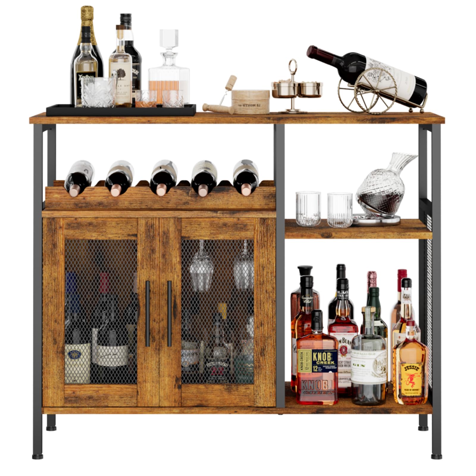 Wine Bar Cabinet with Detachable Wine Rack & Glass Holder