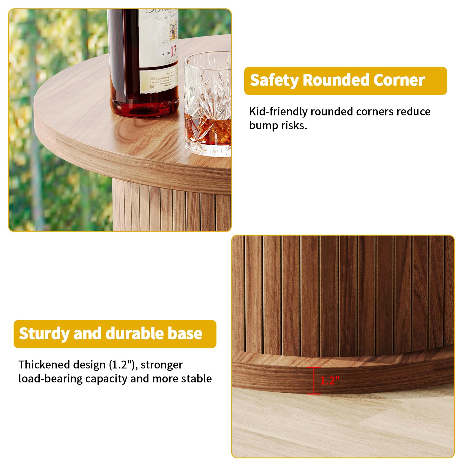 ALWXIA Round Bar Table with 3-Tier Hidden Storage Shelves Slide Door, 36.4'' High Top Bistro Table Cocktail Table for Small Bars, Dining Room, Living Room (Walnut)