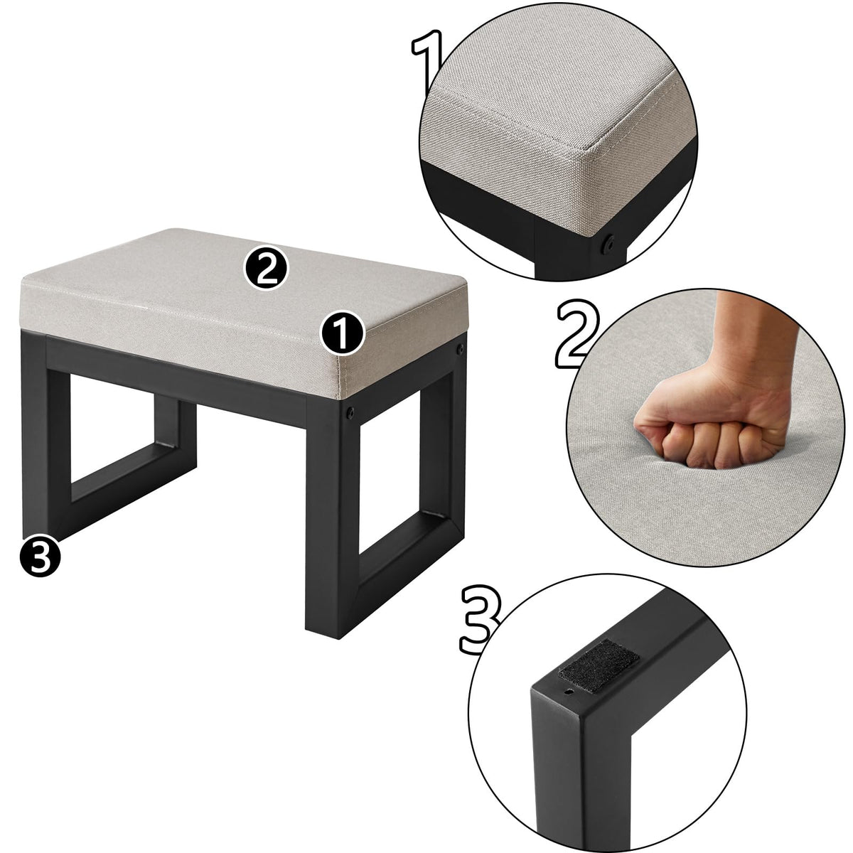 Grey Linen Footstool Ottoman