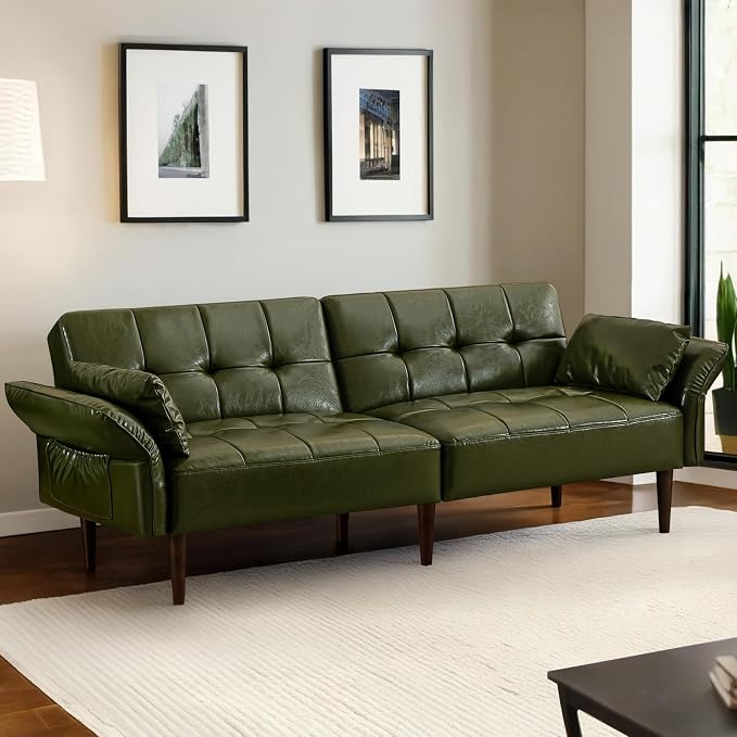Brown Faux Leather Futon Sofa Bed