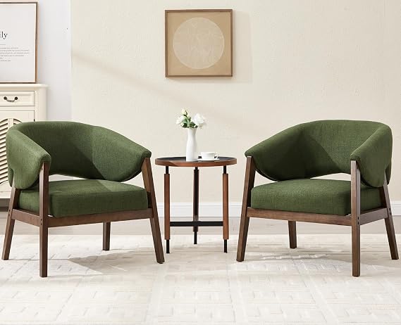 Green Linen Barrel Accent Chair