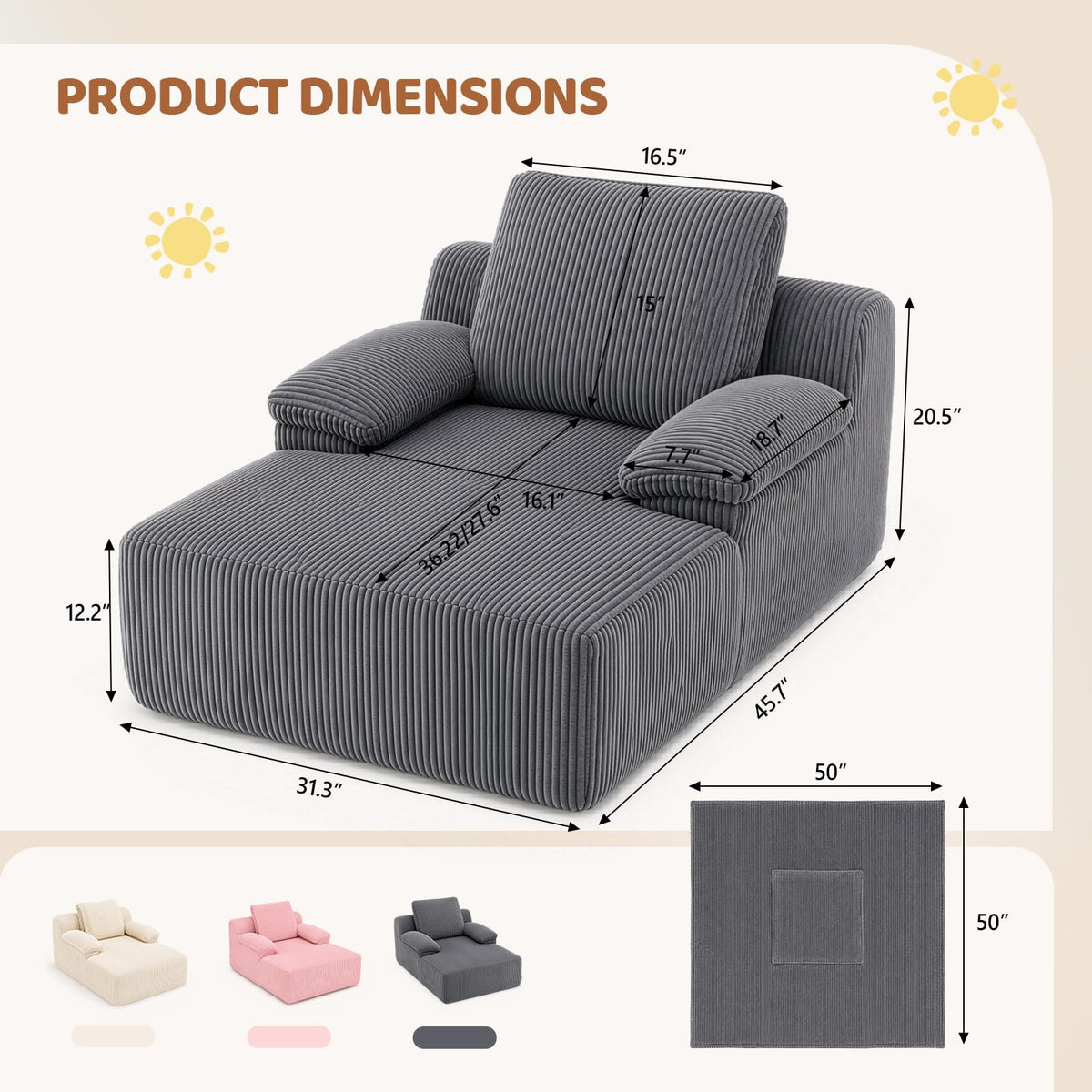 Kids Corduroy Chaise Lounge