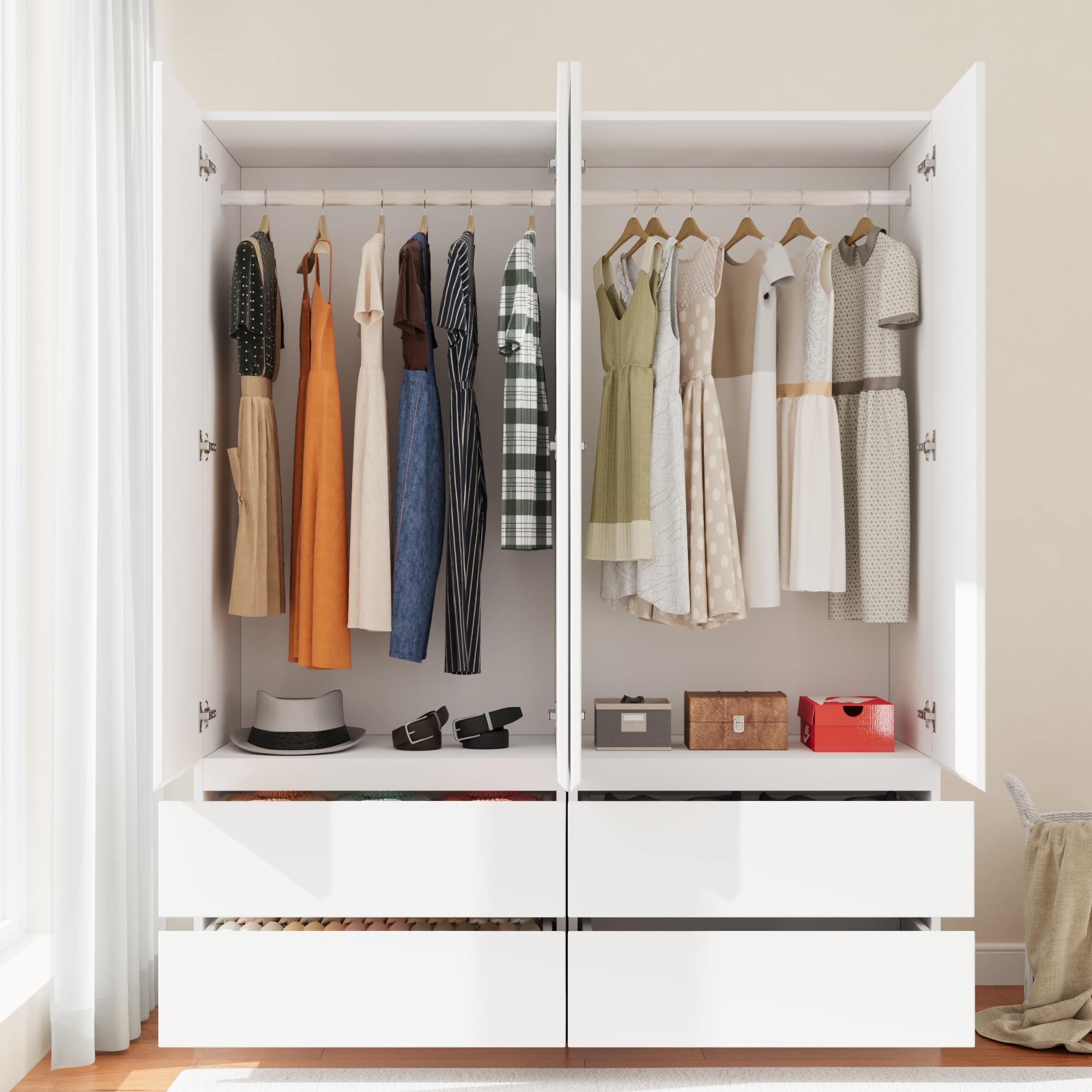 Armoire Wardrobe Closet with Drawers & Hanging Rod