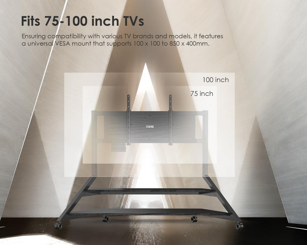 FITUEYES Rolling TV Floor Stand on Wheels for 75-100 Inch Large TVs, Black