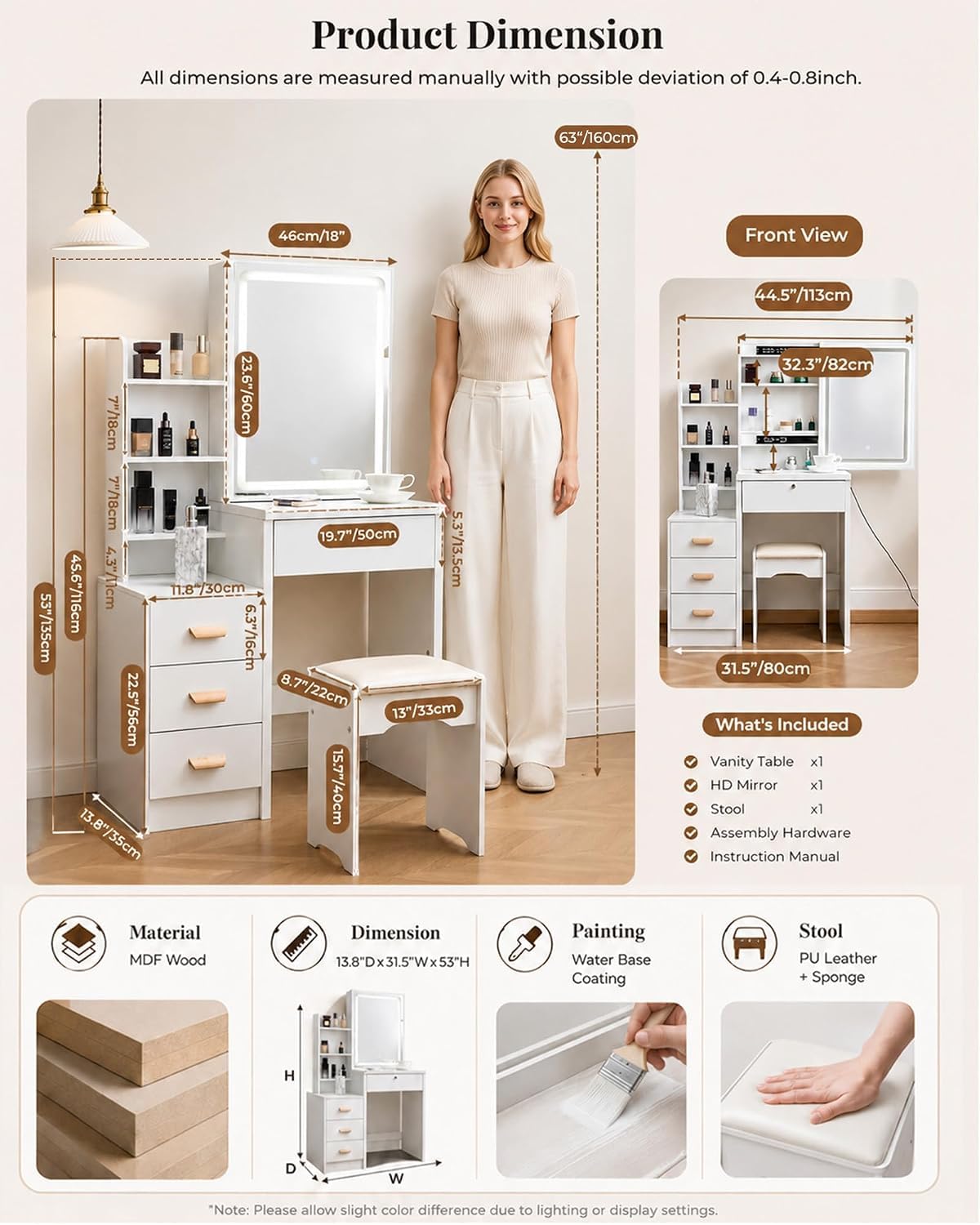 Compact LED Makeup Vanity with Stool