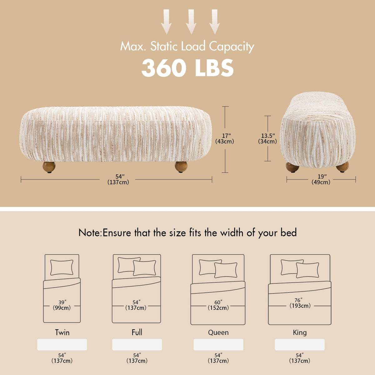 Oatmeal Linen Upholstered Bench